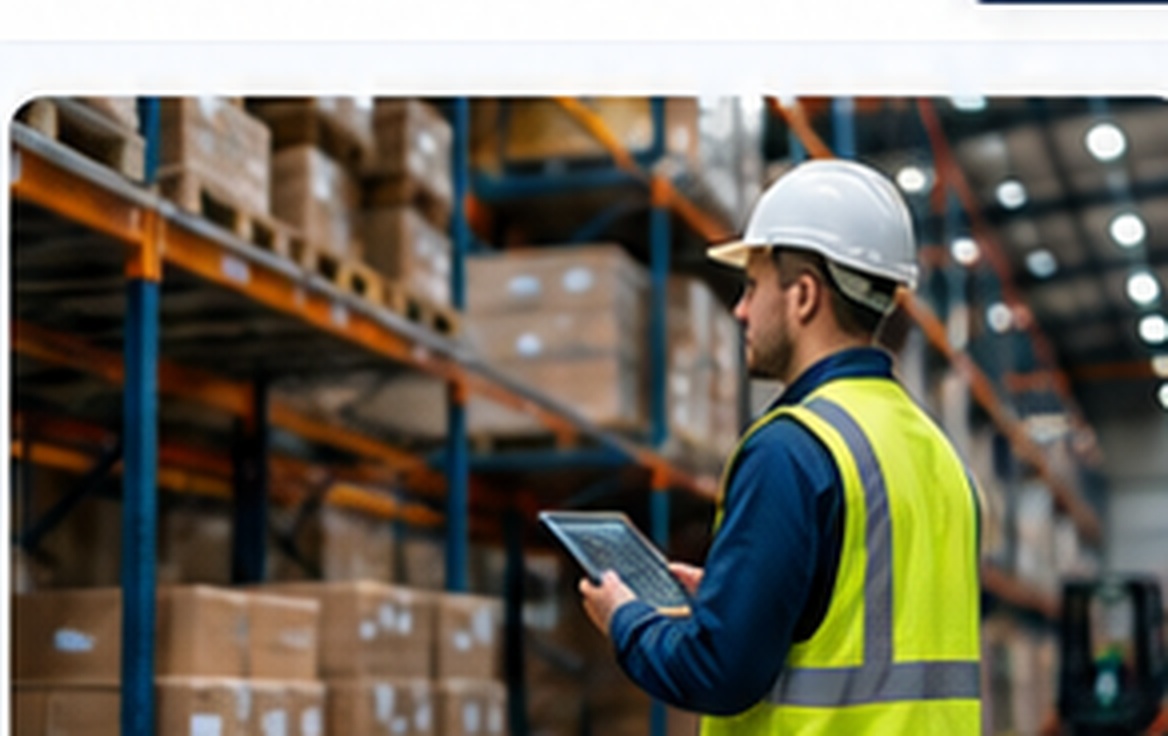 Warehouse operator reviewing logistics activity